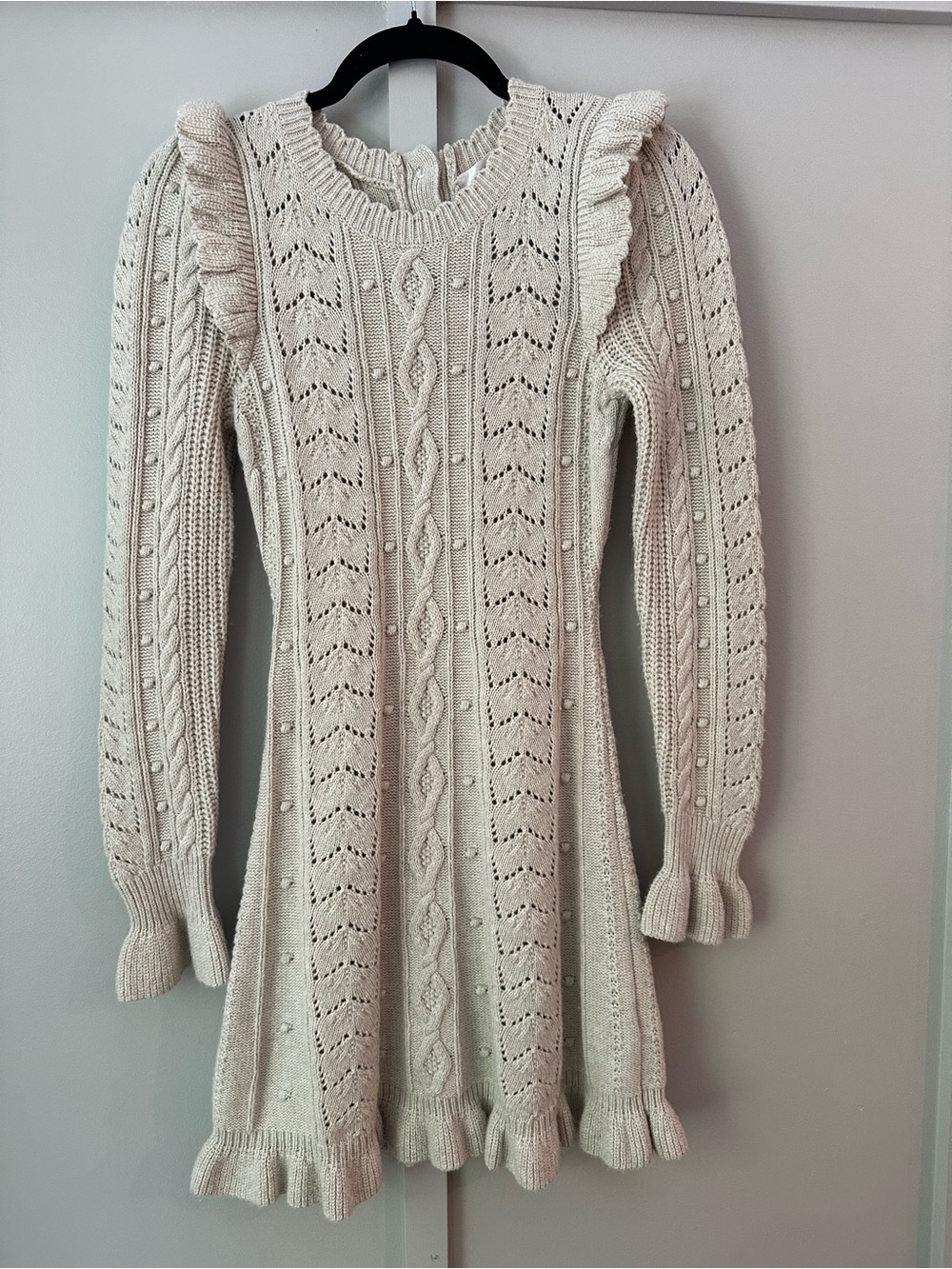 LoveShackFancy Cream Knit Mini Dress